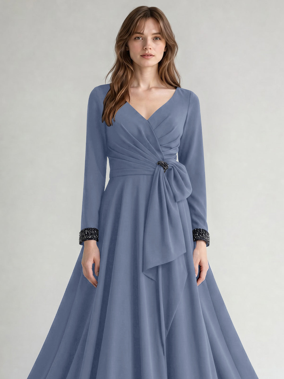Stretch Satin Mother of the Bride Dress with Crystal