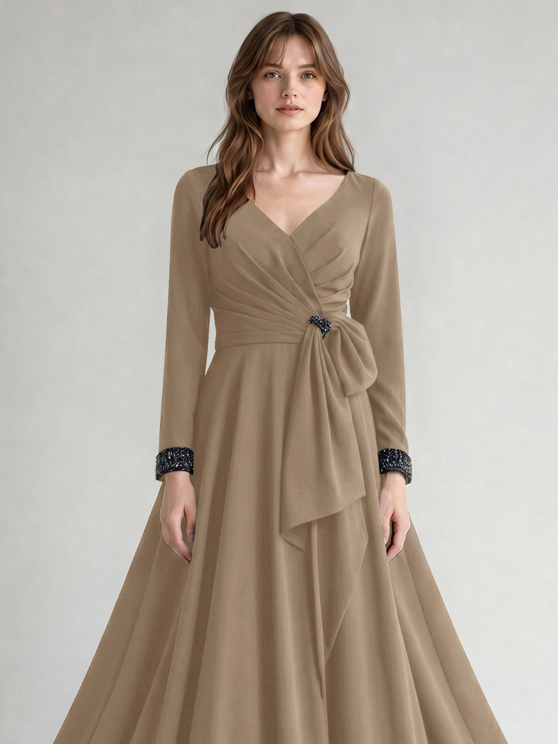 Stretch Satin Mother of the Bride Dress with Crystal
