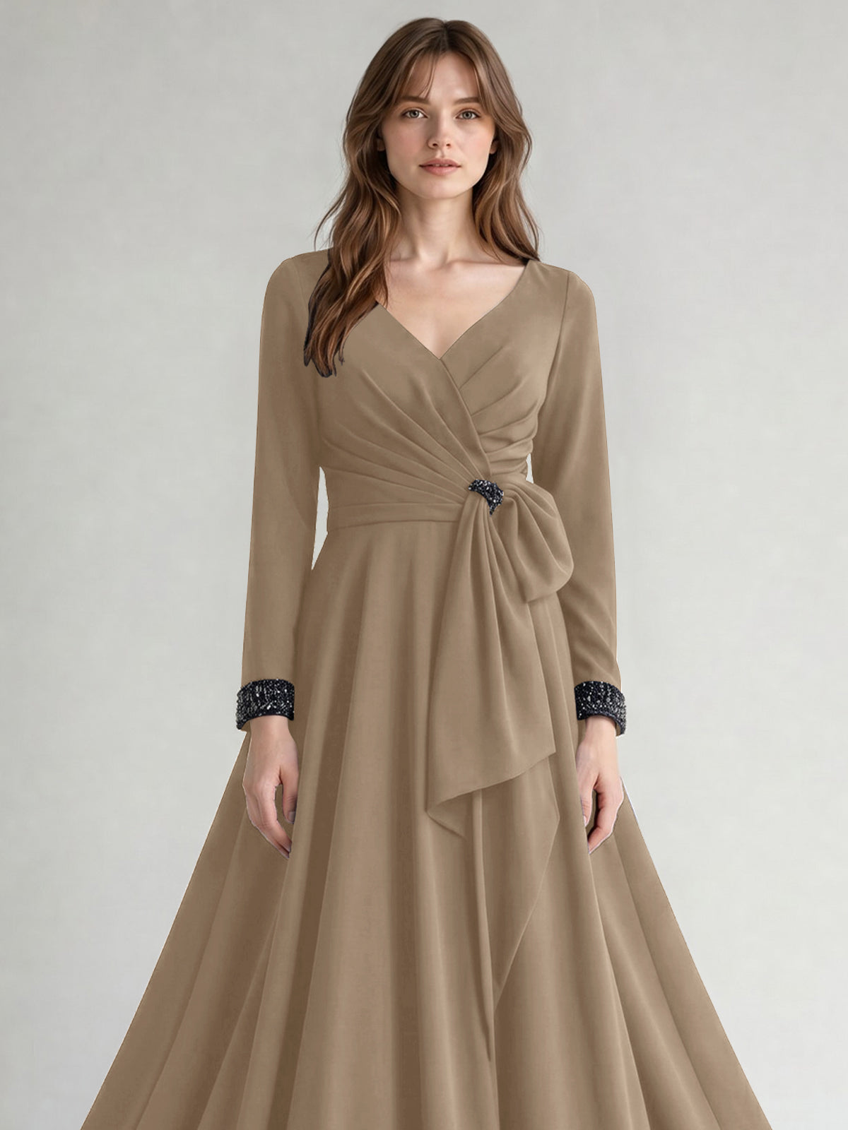 Stretch Satin Mother of the Bride Dress with Crystal