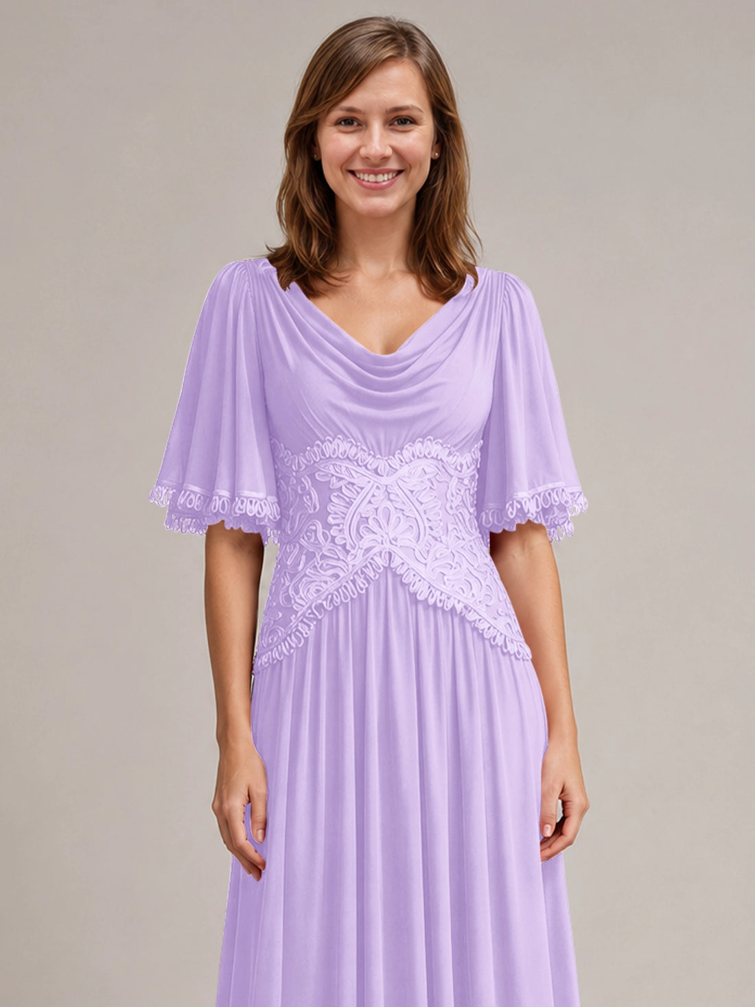 Cowl Neck Mother of the Bride Dress with Applique 