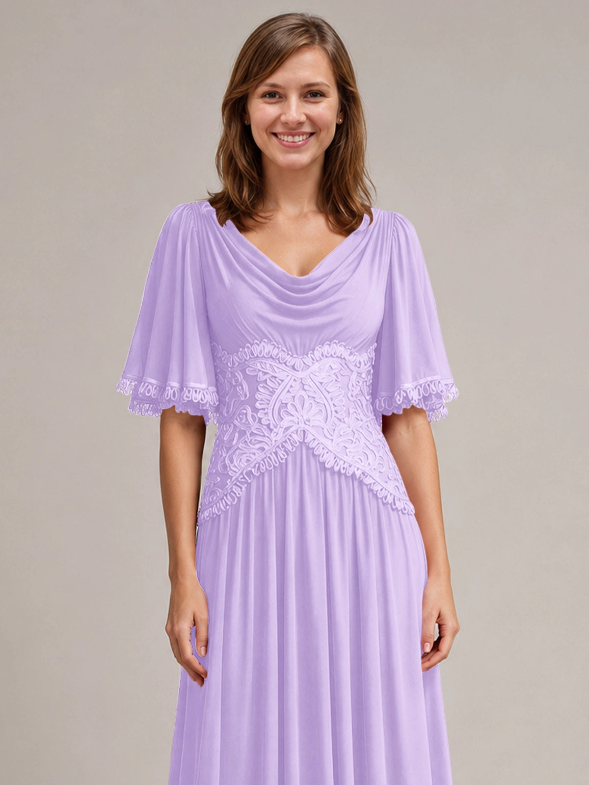Cowl Neck Mother of the Bride Dress with Applique 