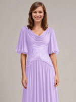 Cowl Neck Mother of the Bride Dress with Applique 