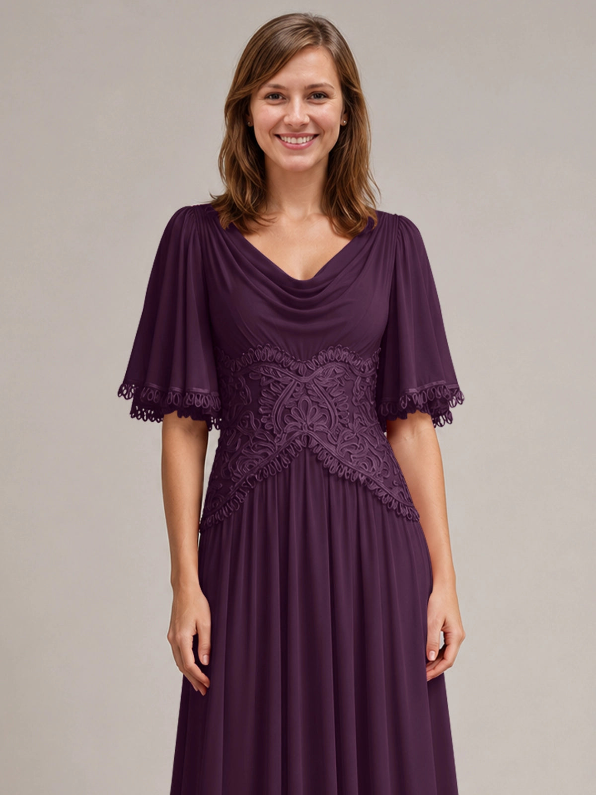 Cowl Neck Mother of the Bride Dress with Applique 