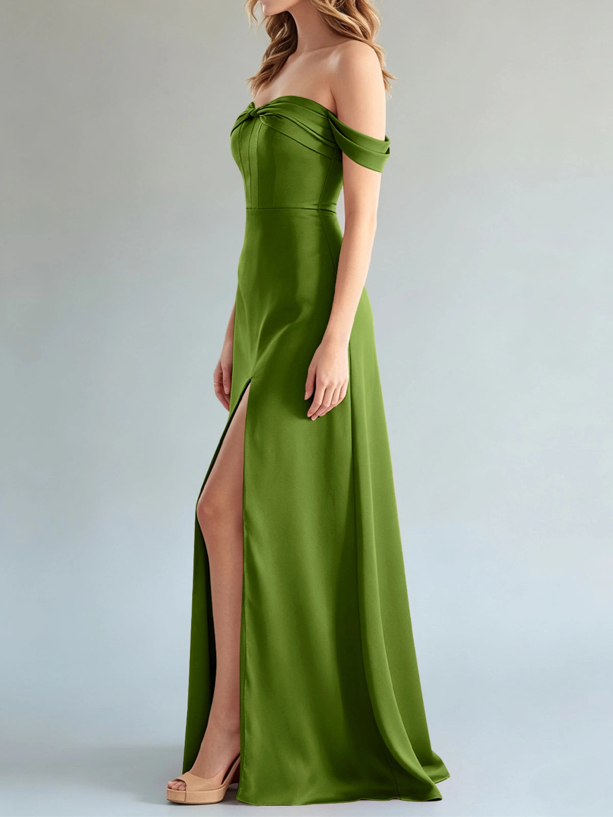Off-the-Shoulder Slit Bridesmaid Dress 