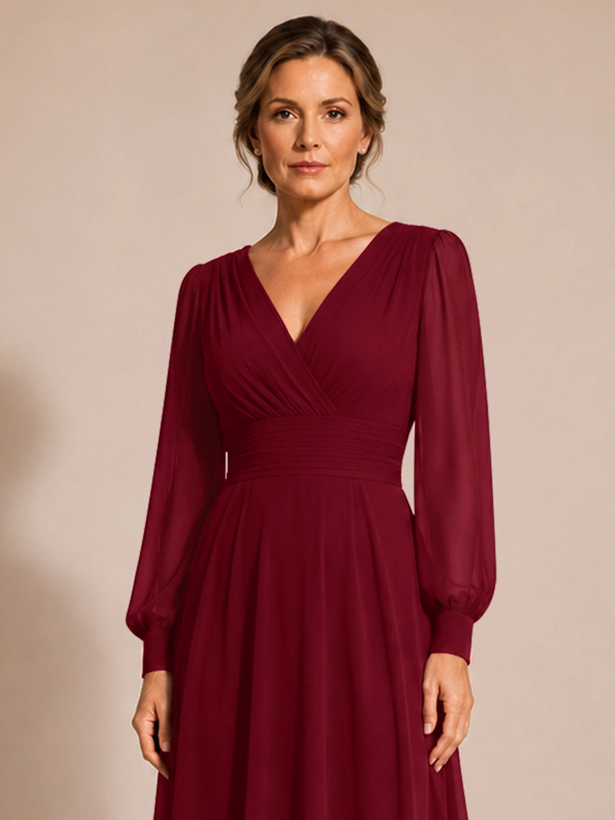 Chiffon Mother of the Bride Dress with Long Sleeves 
