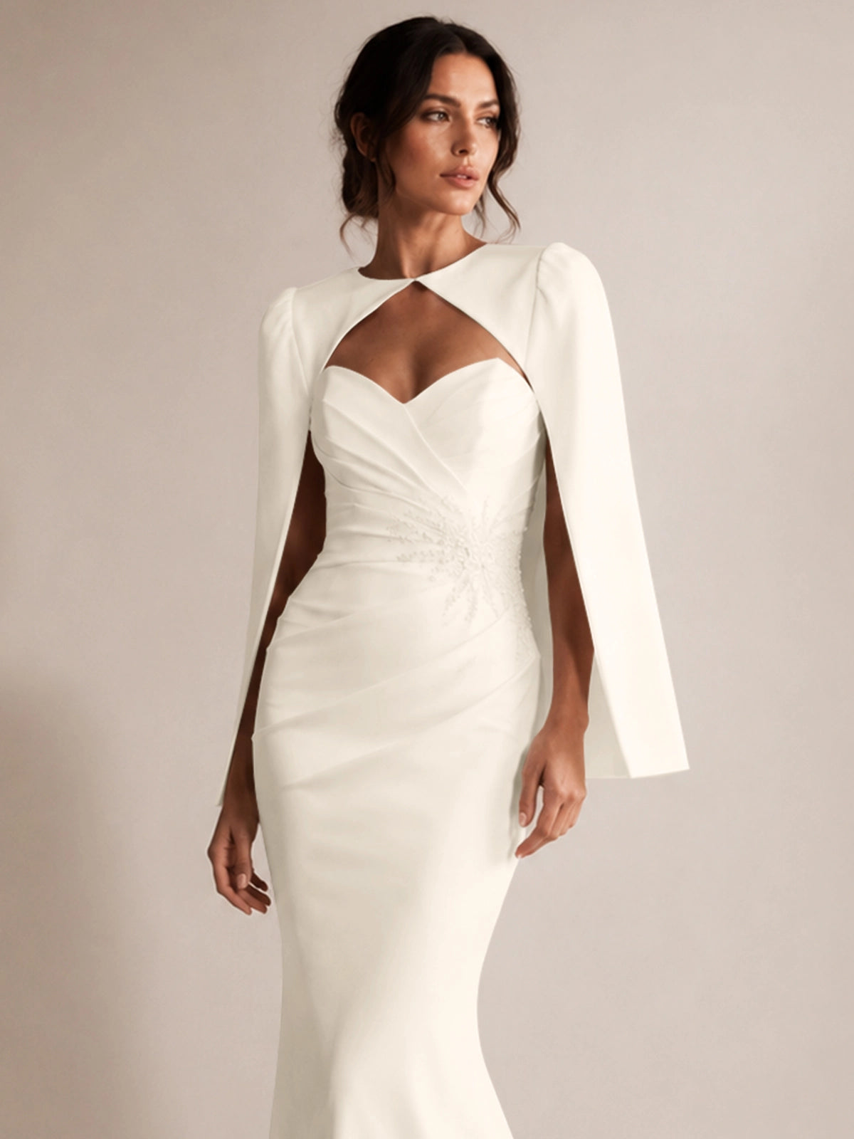 Stretch Satin Wedding Dress with Cape