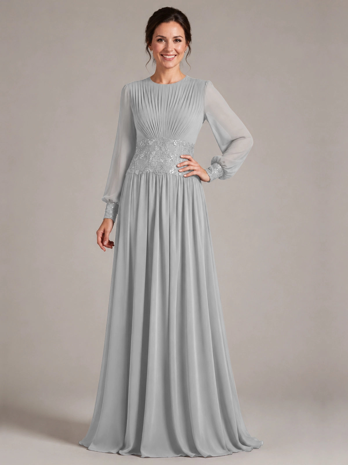 Chiffon Mother of the Bride Dress with Jewel Neckline 