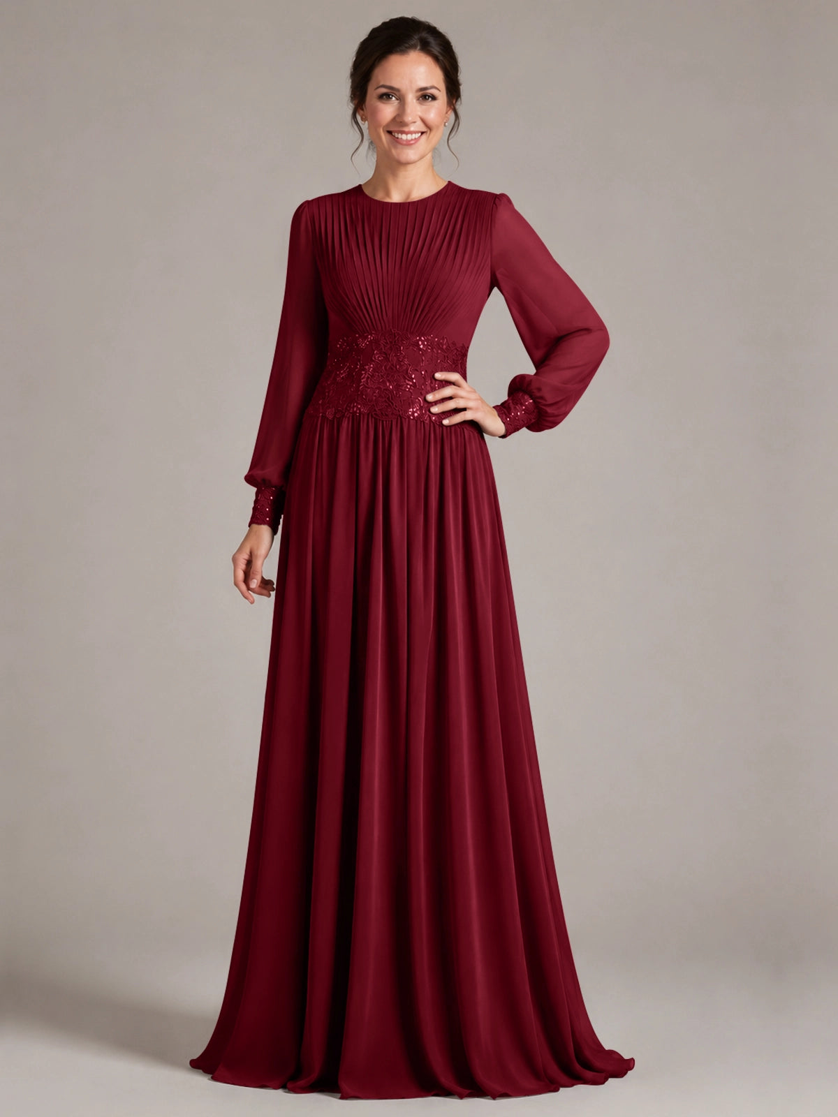 Chiffon Mother of the Bride Dress with Jewel Neckline 
