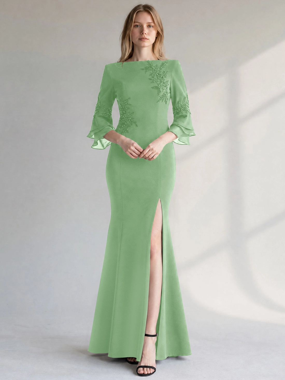 Chiffon Mother of the Bride Dress with 3/4 Sleeves