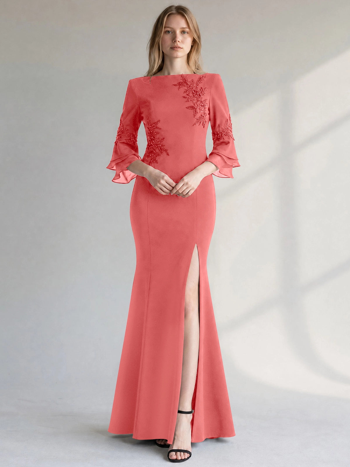 Chiffon Mother of the Bride Dress with 3/4 Sleeves