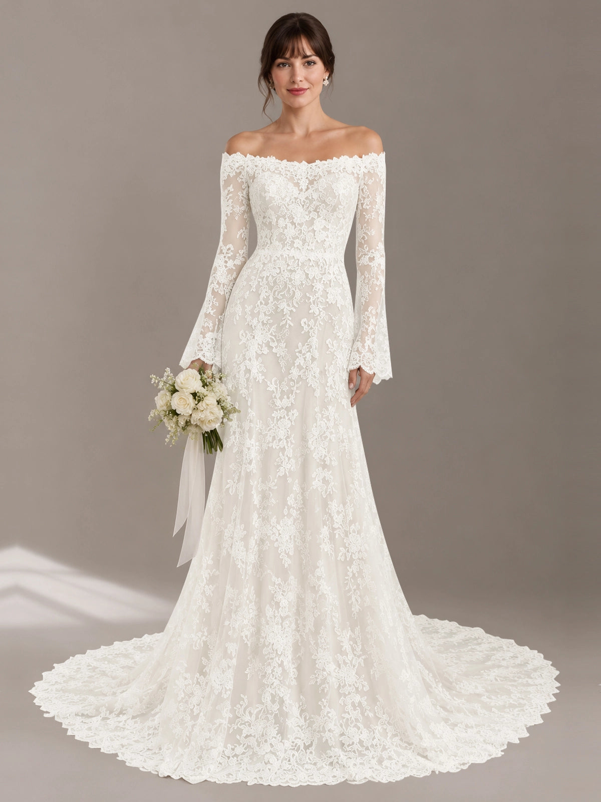 Lace Wedding Dress with Off-the-Shoulder 