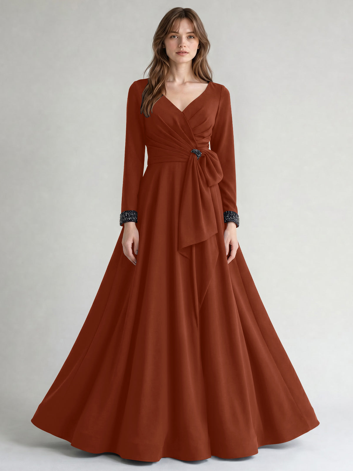Stretch Satin Mother of the Bride Dress with Crystal