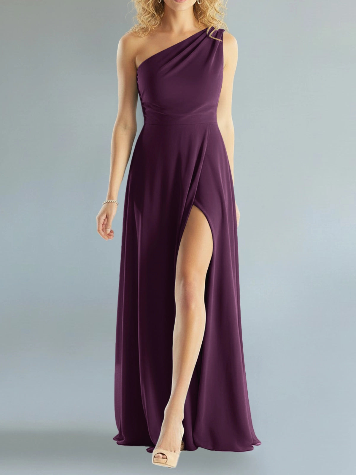 One-Shoulder Bridesmaid Dress with Slit