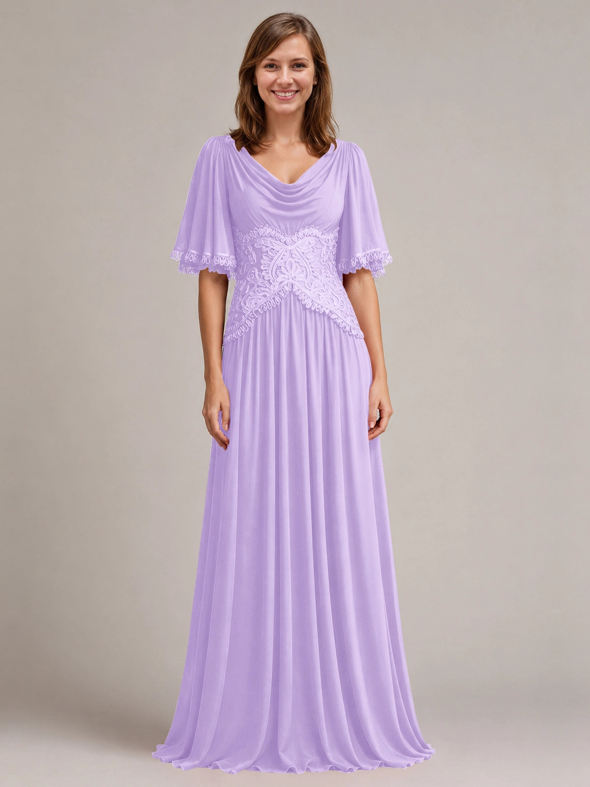 Cowl Neck Mother of the Bride Dress with Applique 