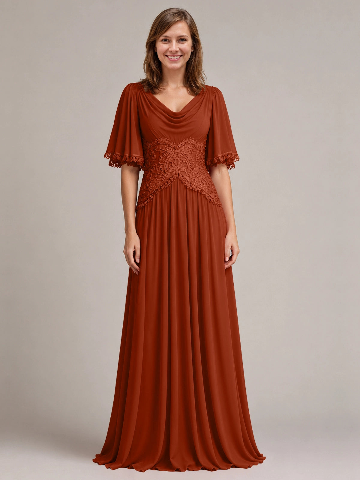 Cowl Neck Mother of the Bride Dress with Applique 