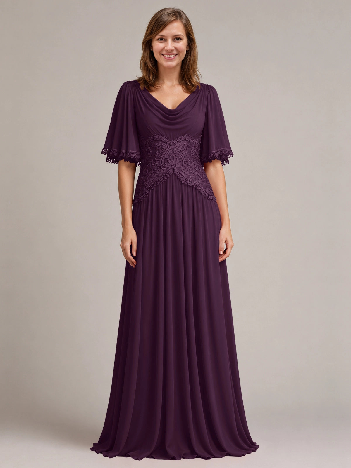 Cowl Neck Mother of the Bride Dress with Applique 