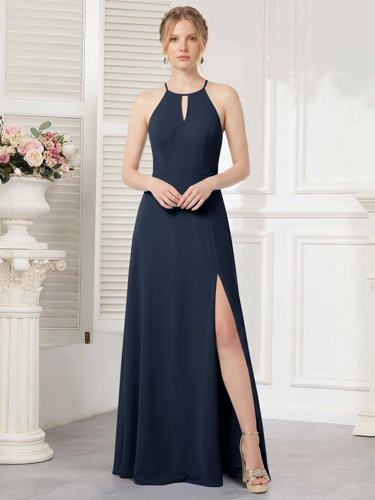 Chiffon Bridesmaid Dress with Halter 