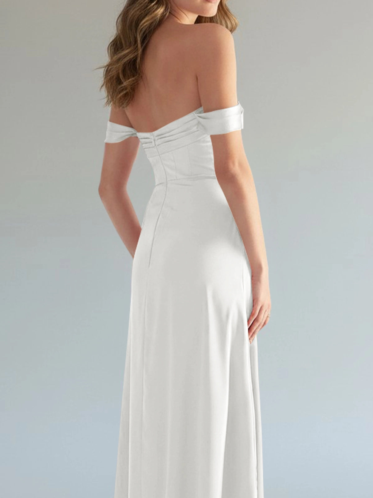 Off-the-Shoulder Slit Bridesmaid Dress 