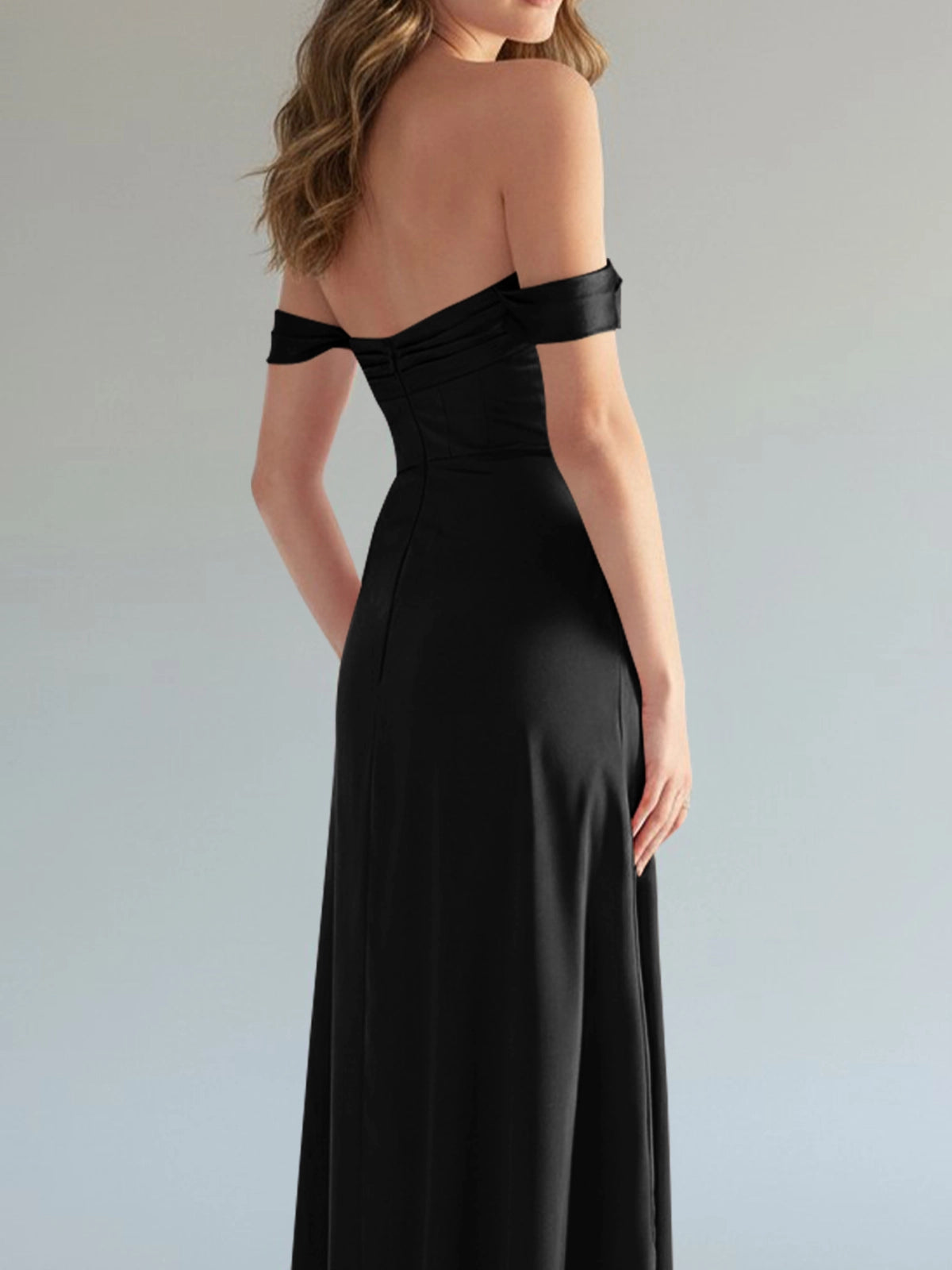Off-the-Shoulder Slit Bridesmaid Dress 