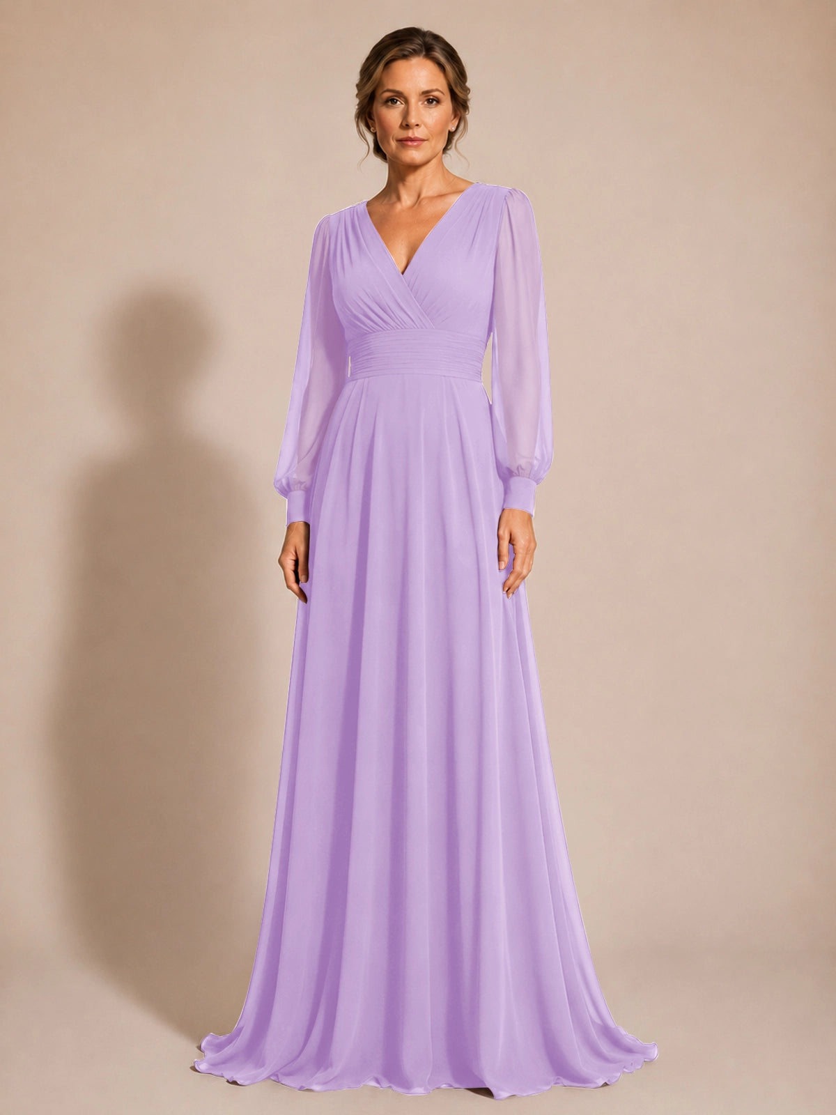 Chiffon Mother of the Bride Dress with Long Sleeves 