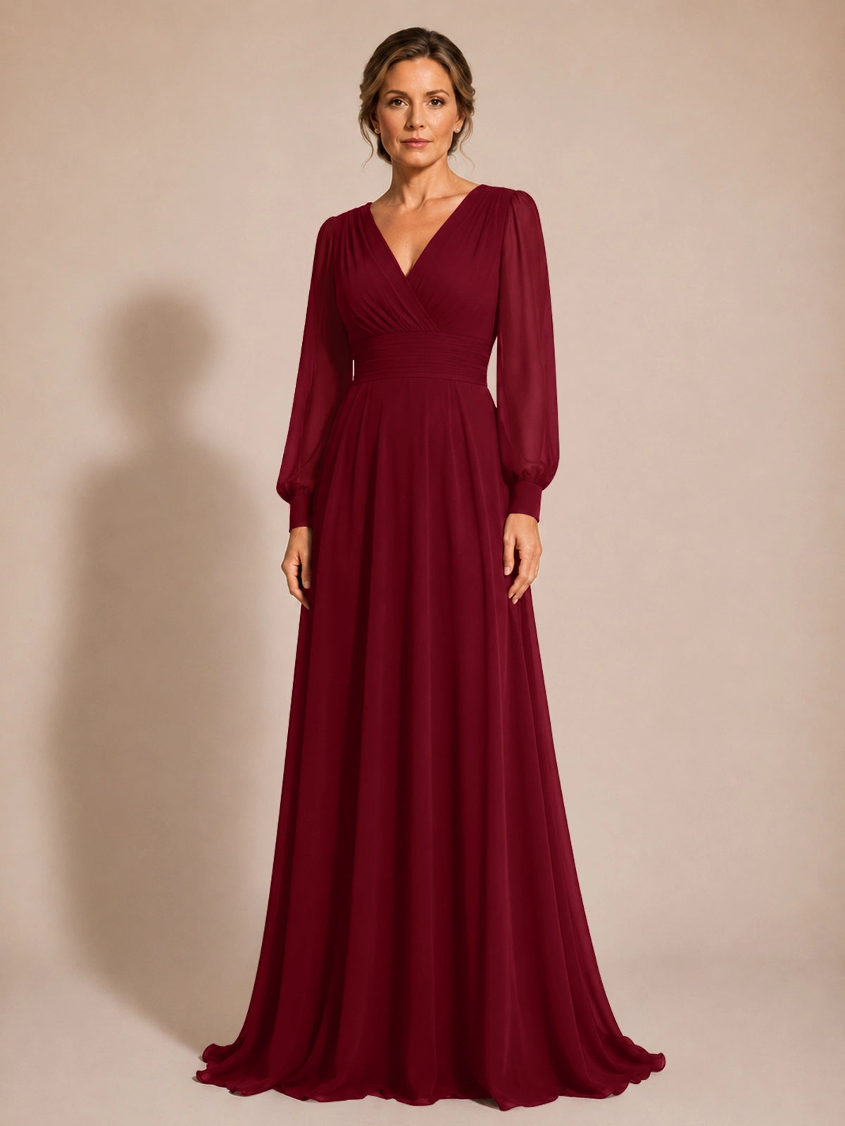 Chiffon Mother of the Bride Dress with Long Sleeves 
