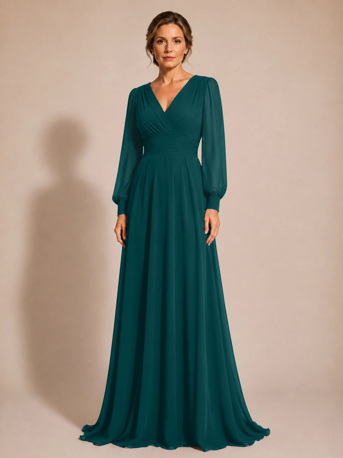 Chiffon Mother of the Bride Dress with Long Sleeves 