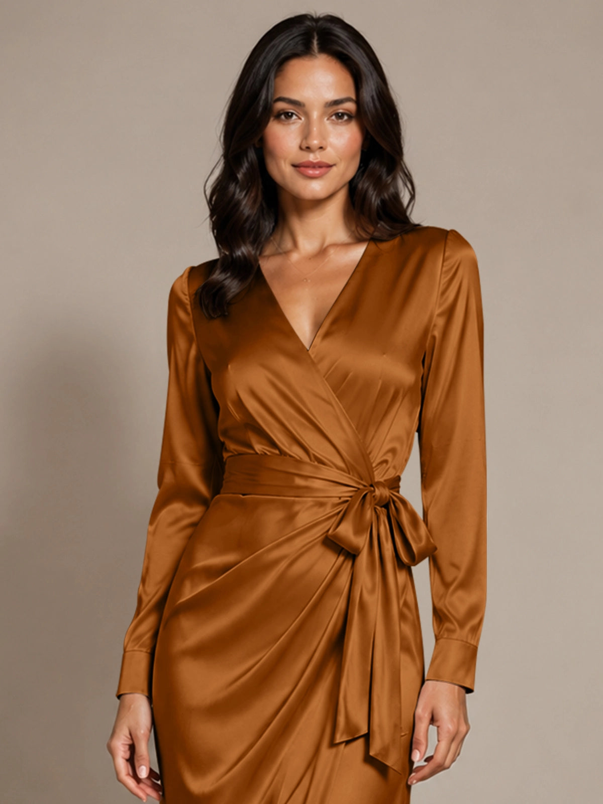 Silk-like Mother of the Bride Dress with Self-Tie Sash 