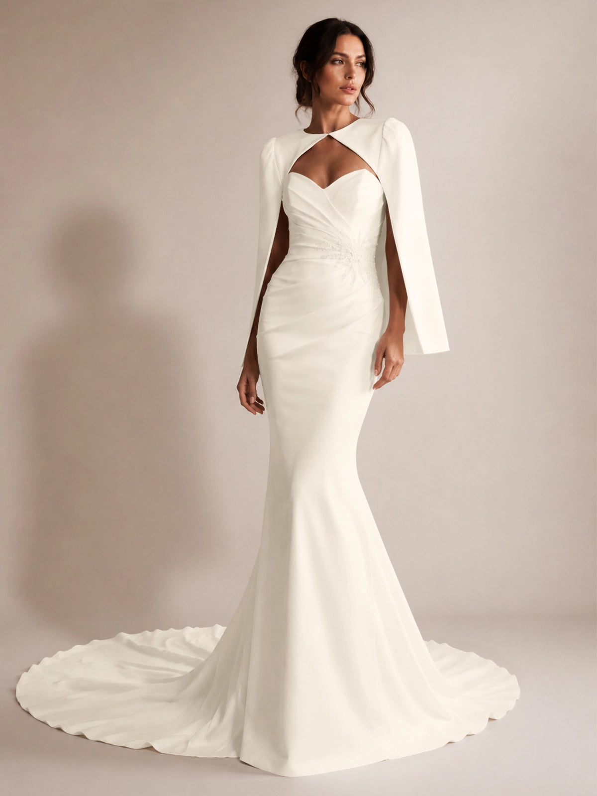 Stretch Satin Wedding Dress with Cape