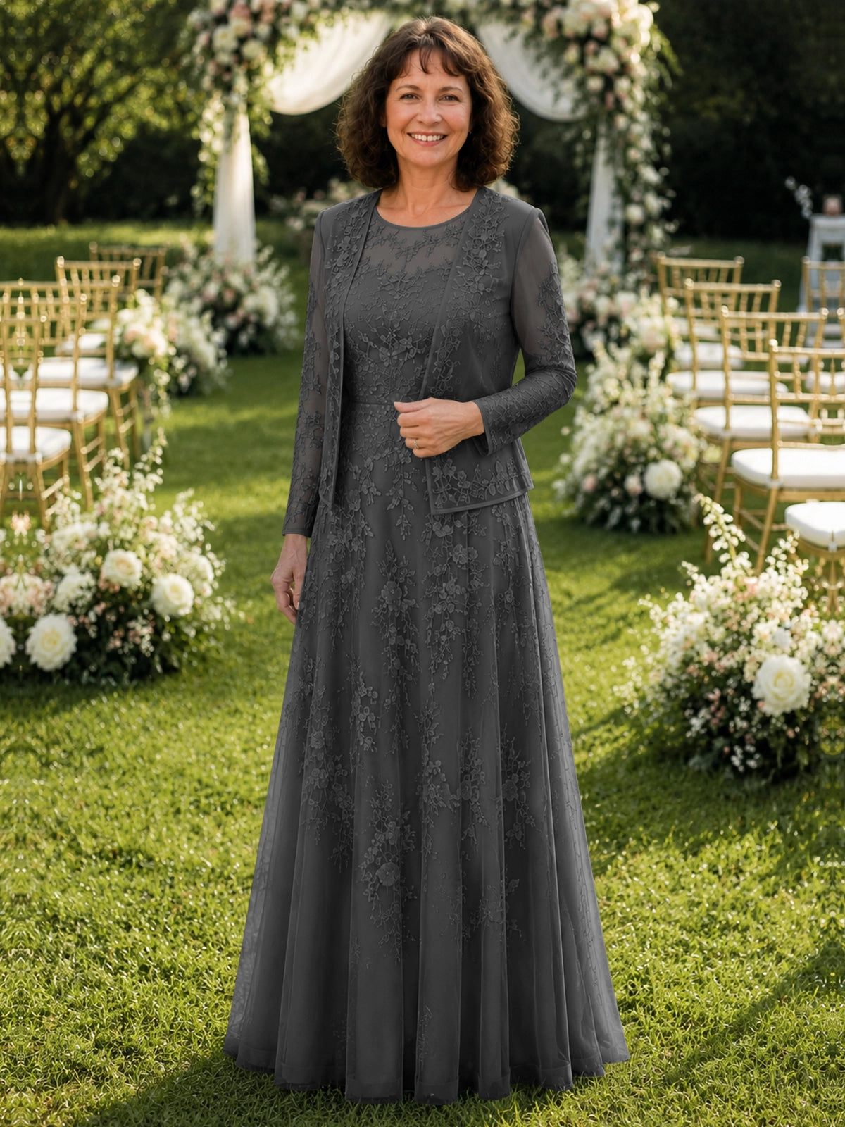 A-line Mother of the Bride Dress with Lace 
