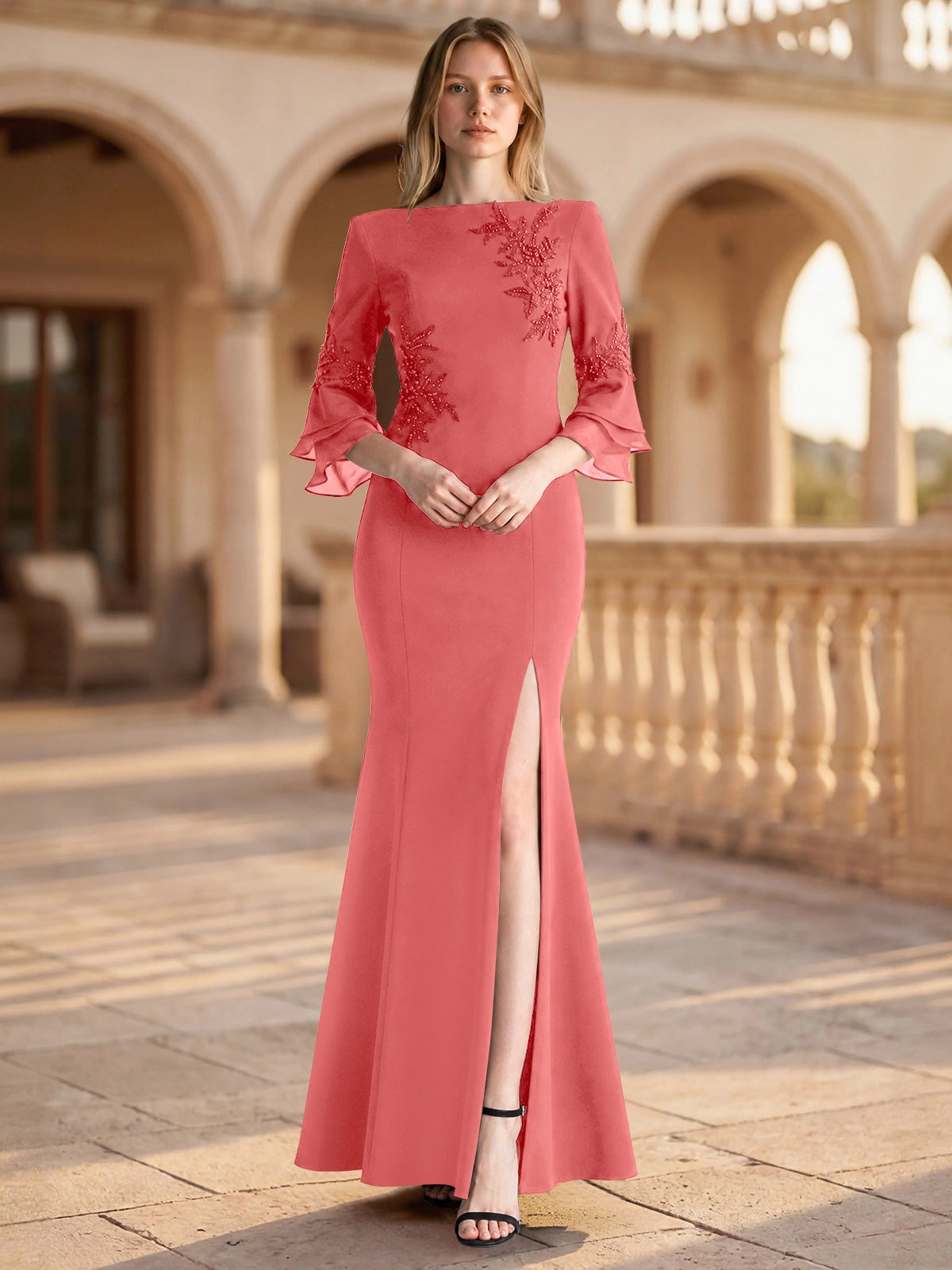 Chiffon Mother of the Bride Dress with 3/4 Sleeves