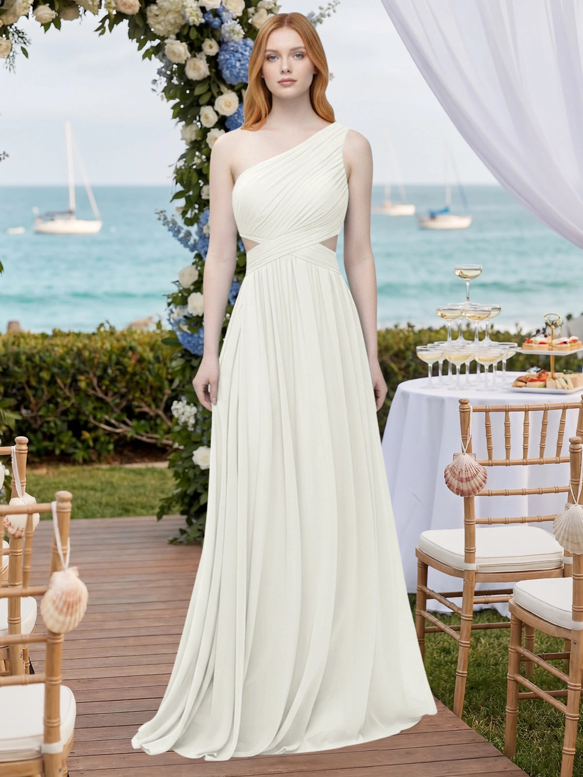 One-Shoulder Side Cut-Out Bridesmaid Dress 