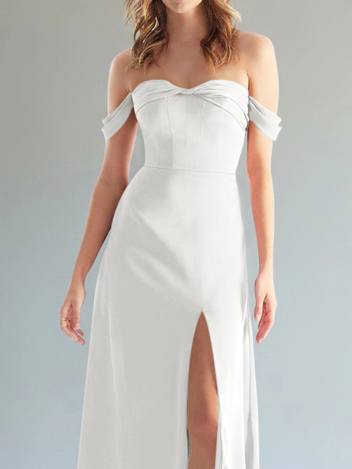 Off-the-Shoulder Slit Bridesmaid Dress 