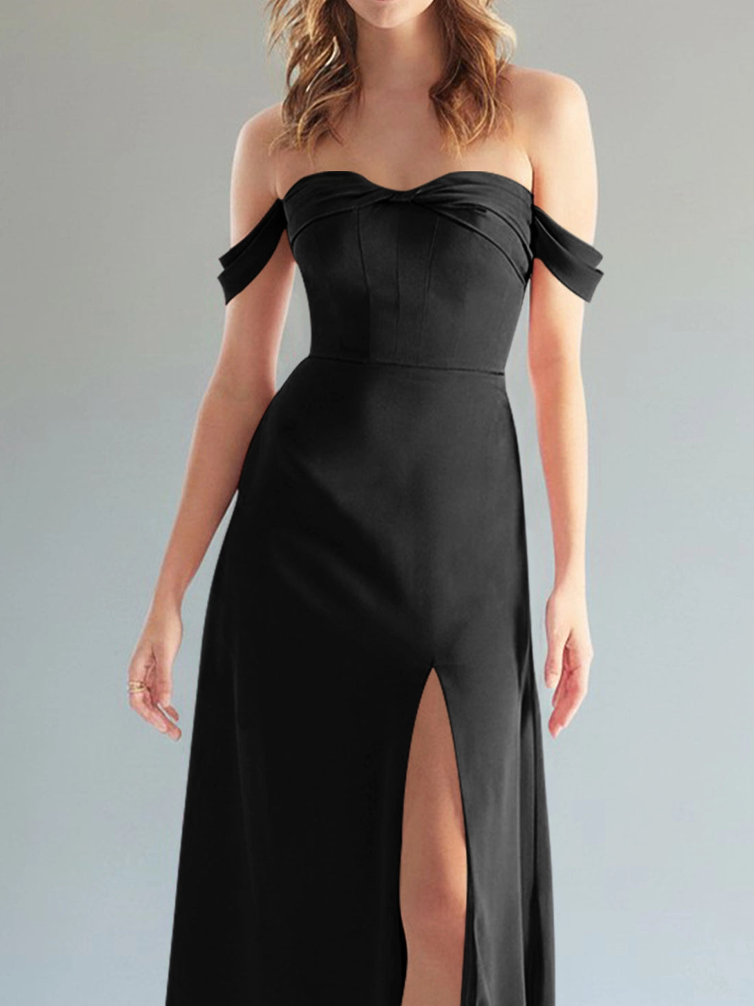 Off-the-Shoulder Slit Bridesmaid Dress 
