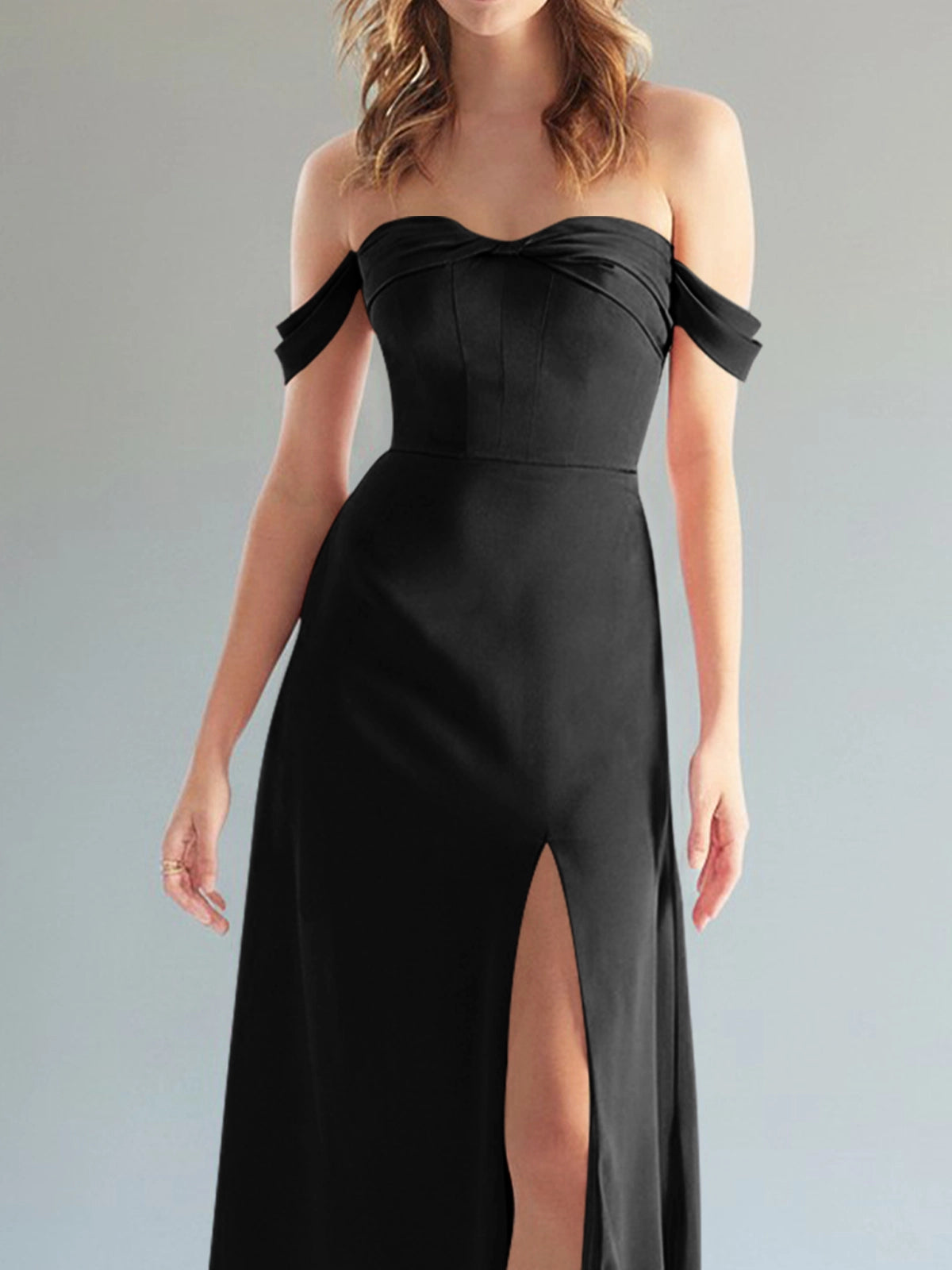 Off-the-Shoulder Slit Bridesmaid Dress 