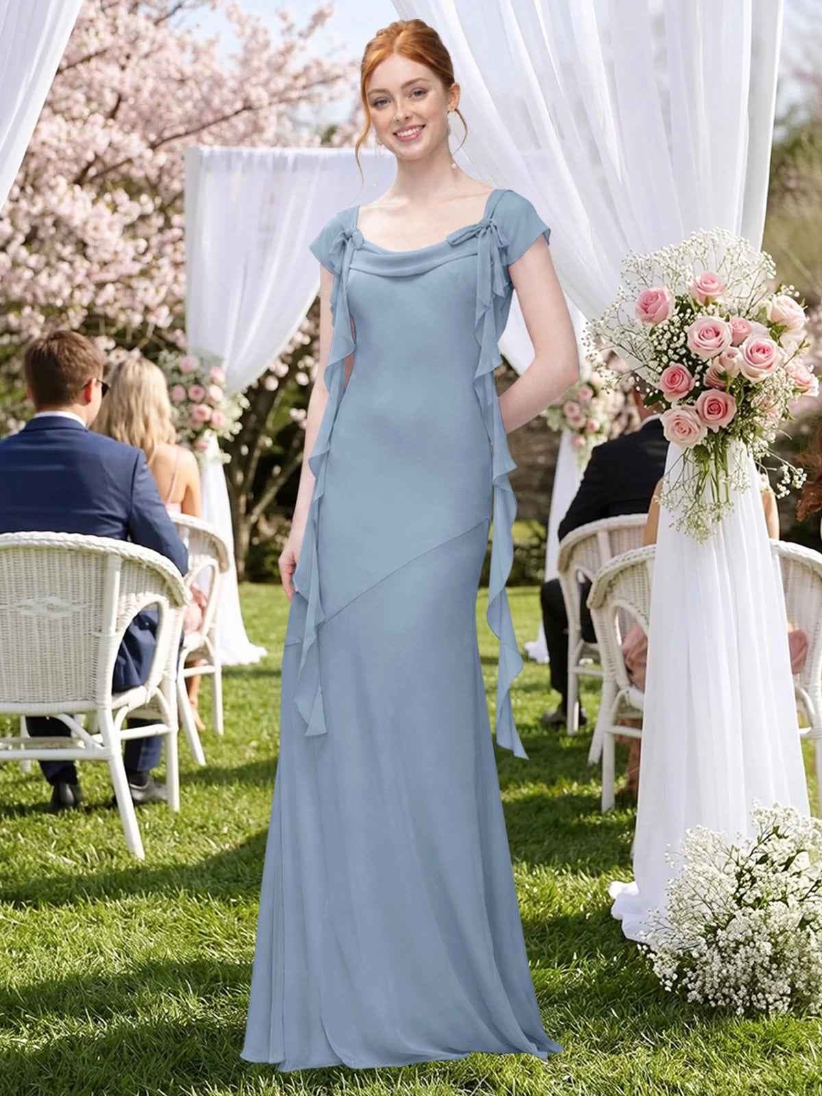 Flowy Ruffle Sheath Bridesmaid Dress 