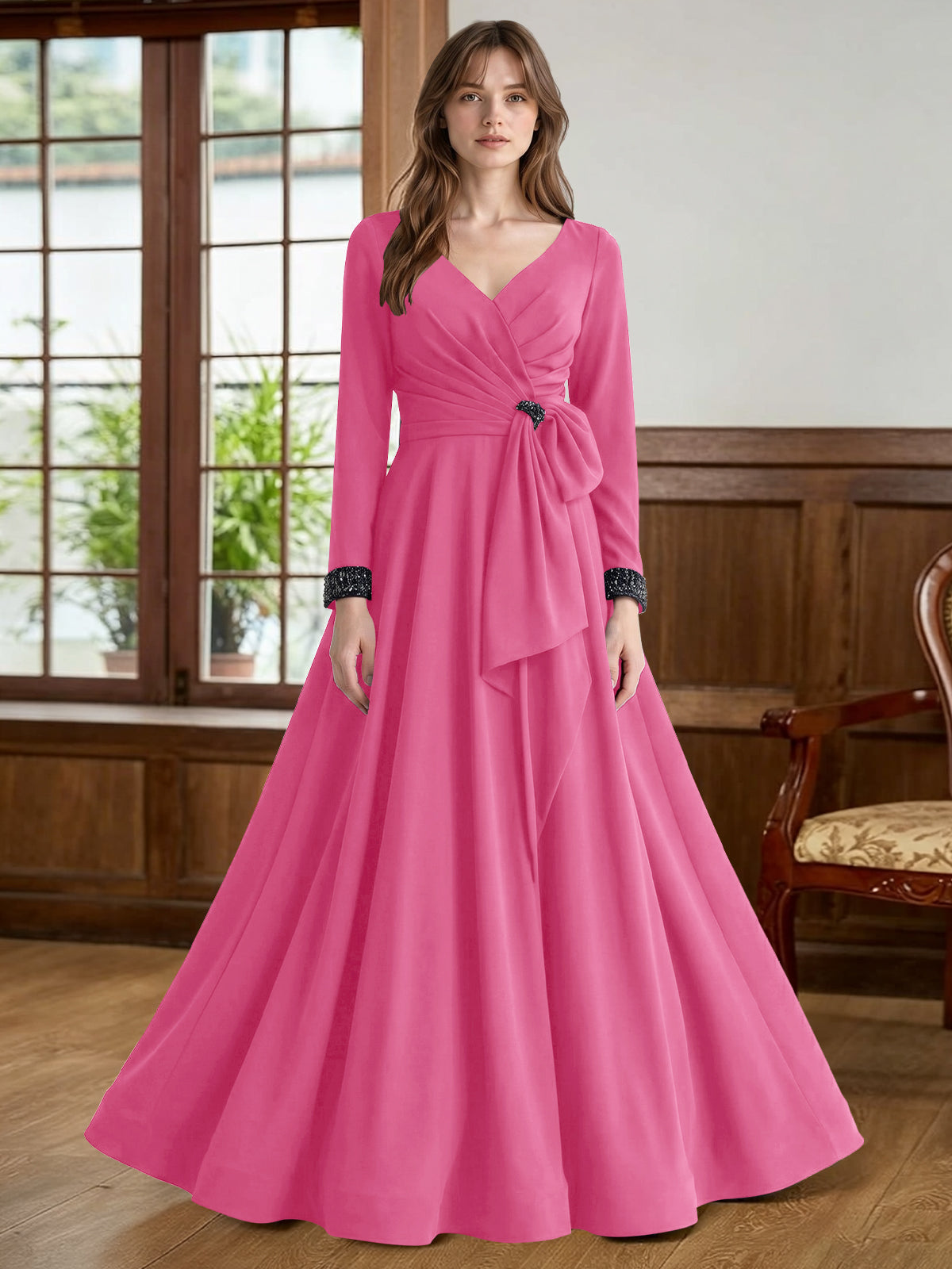 Stretch Satin Mother of the Bride Dress with Crystal