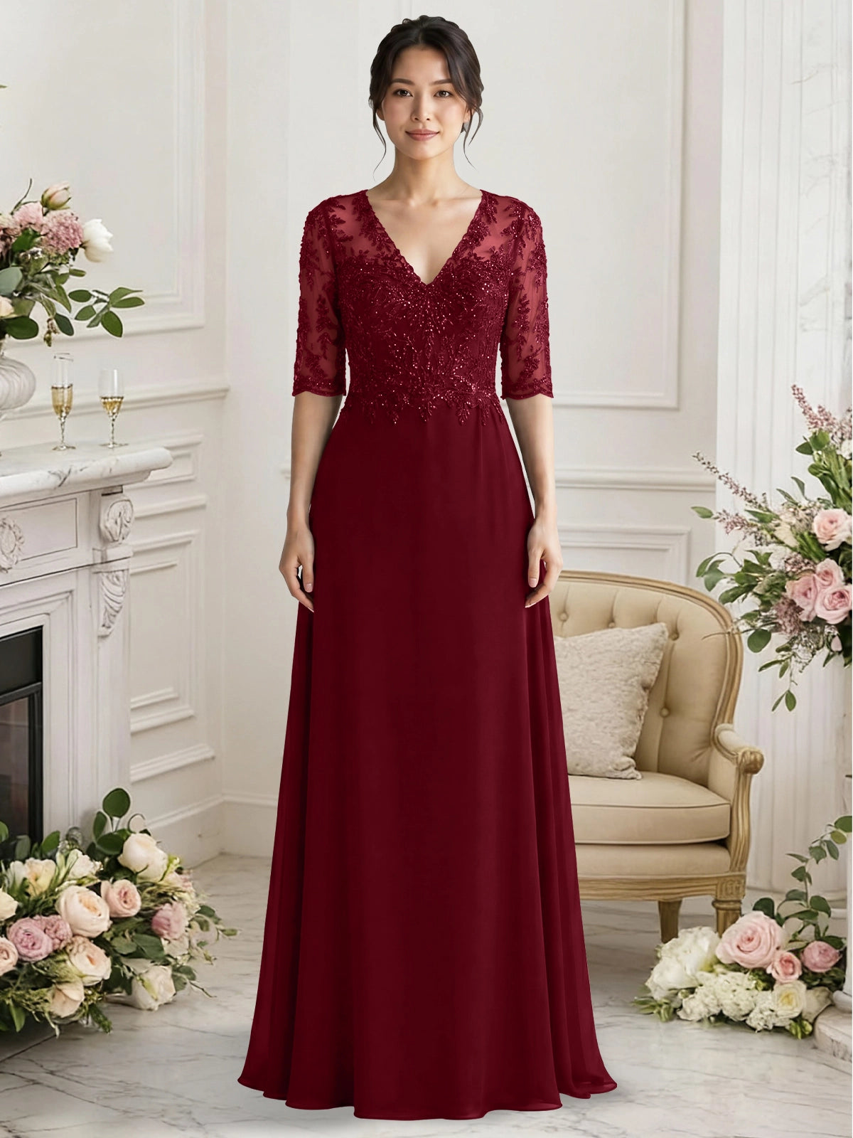 Lace Mother of the Bride Dress with Half Sleeves