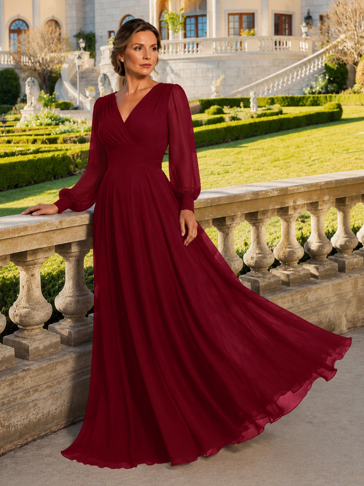 Chiffon Mother of the Bride Dress with Long Sleeves 