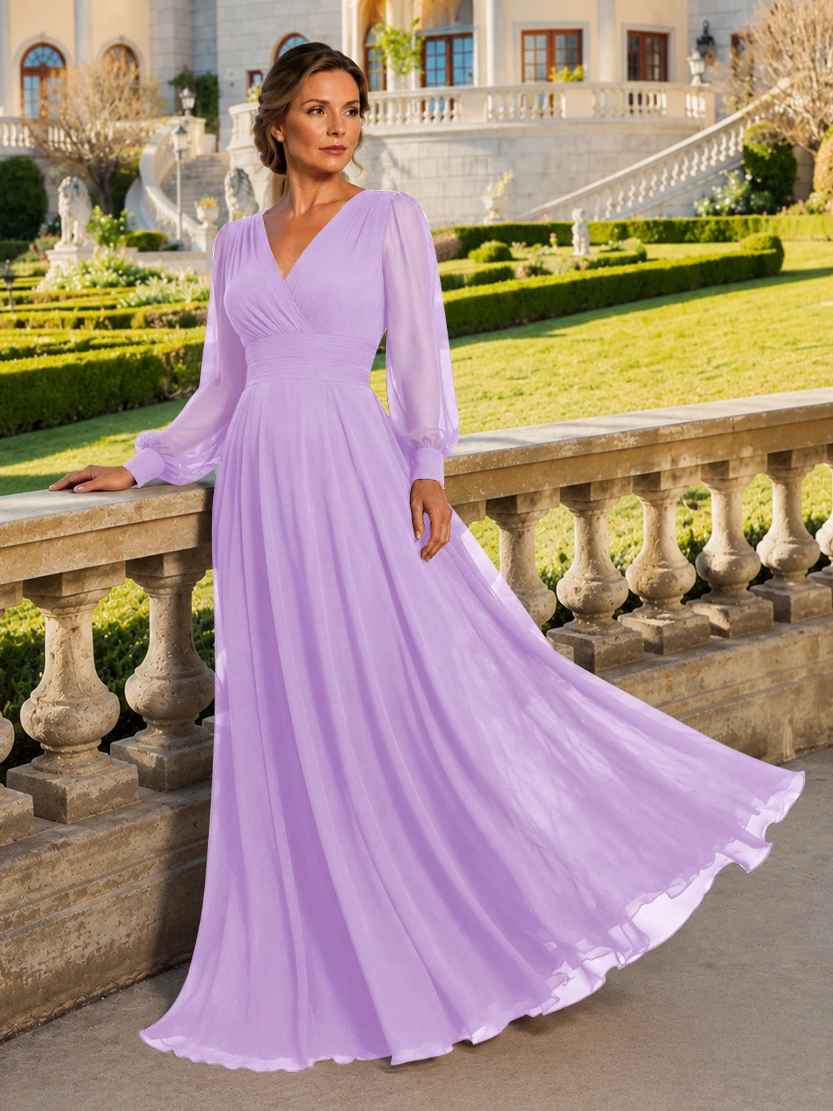 Chiffon Mother of the Bride Dress with Long Sleeves 