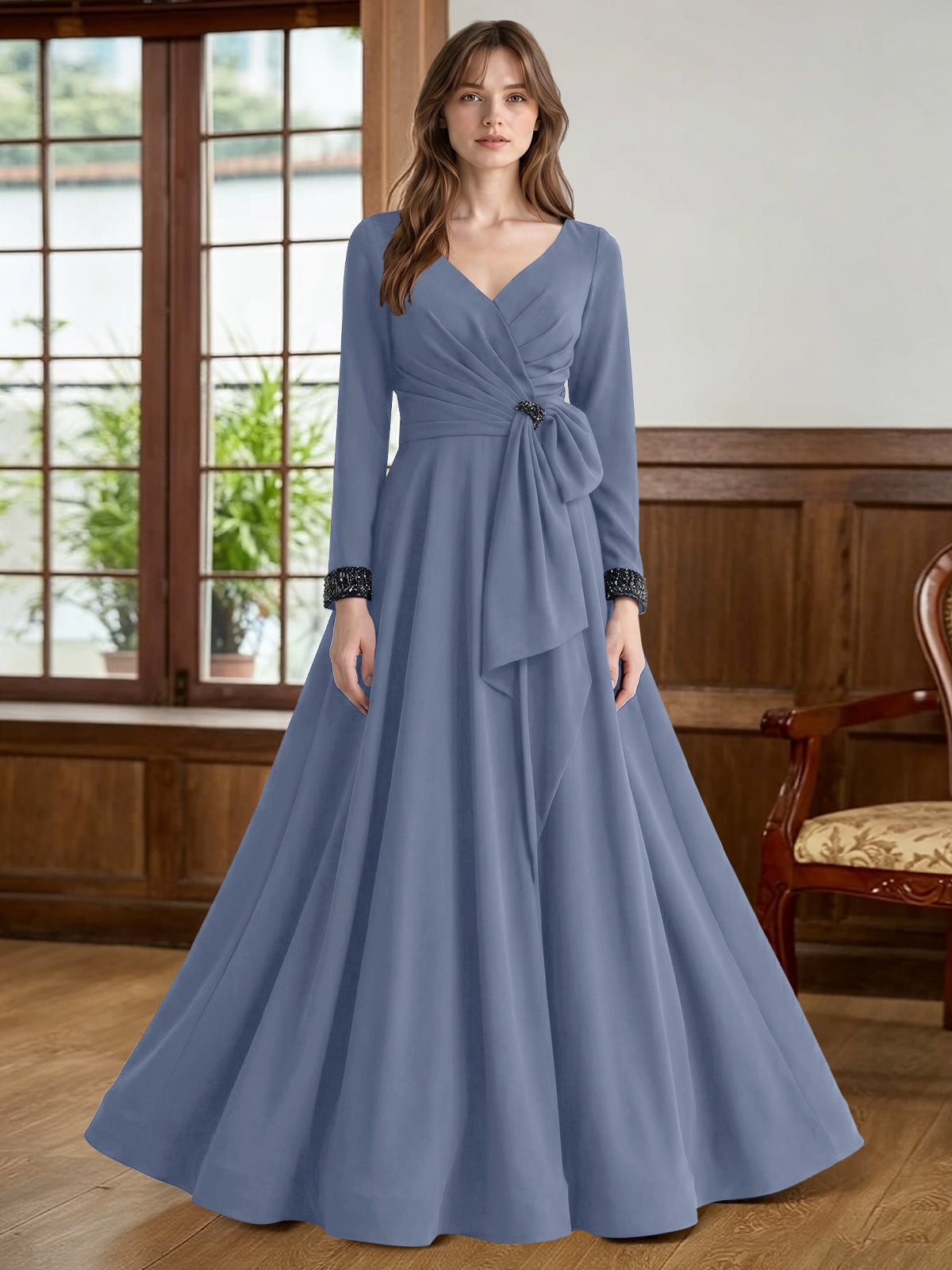 Stretch Satin Mother of the Bride Dress with Crystal