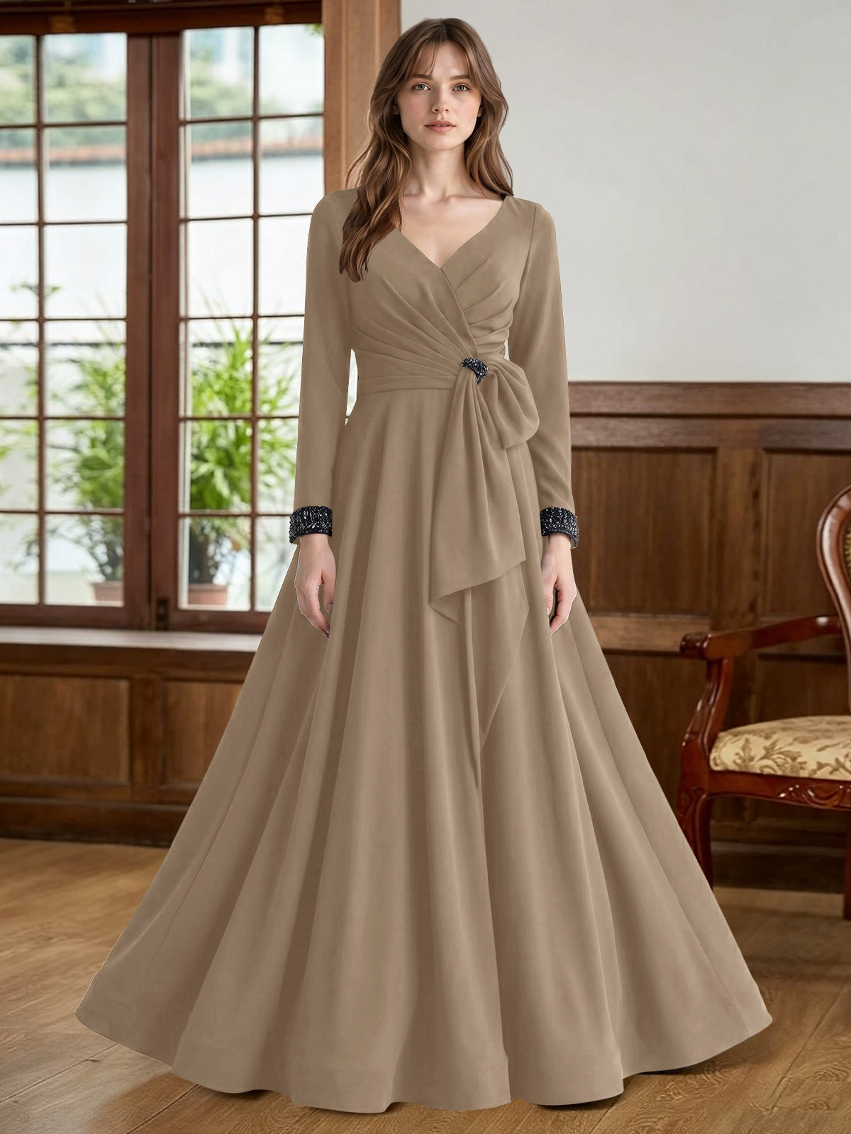 Stretch Satin Mother of the Bride Dress with Crystal