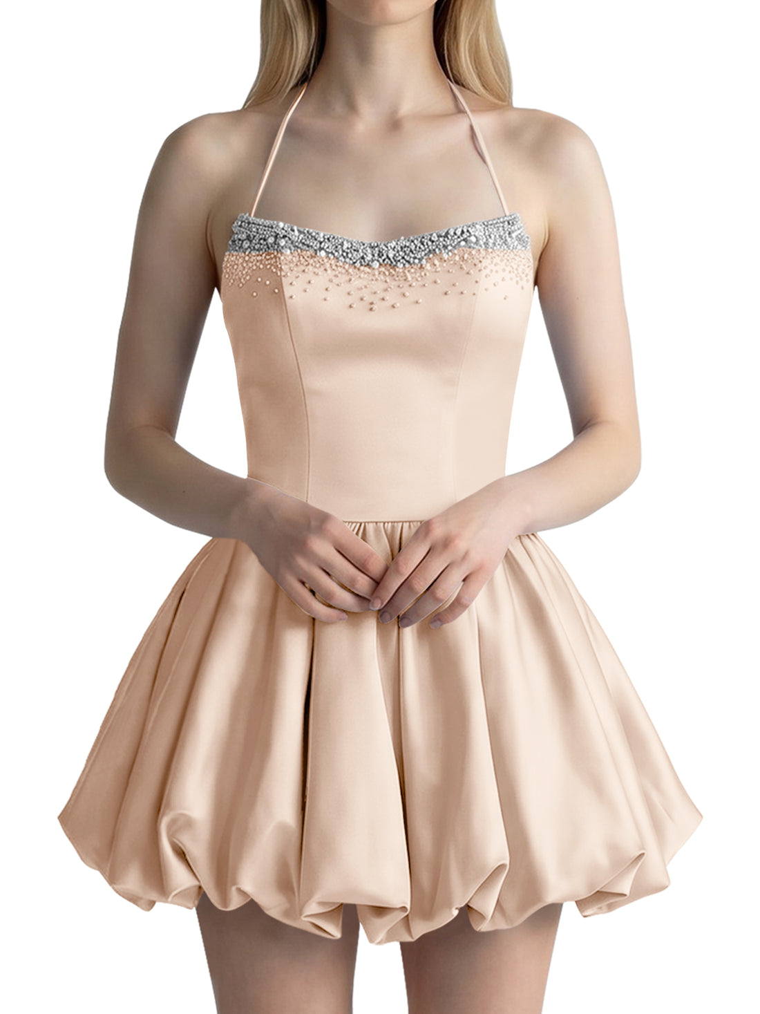 Beading Bubble Hem Mini Dress 