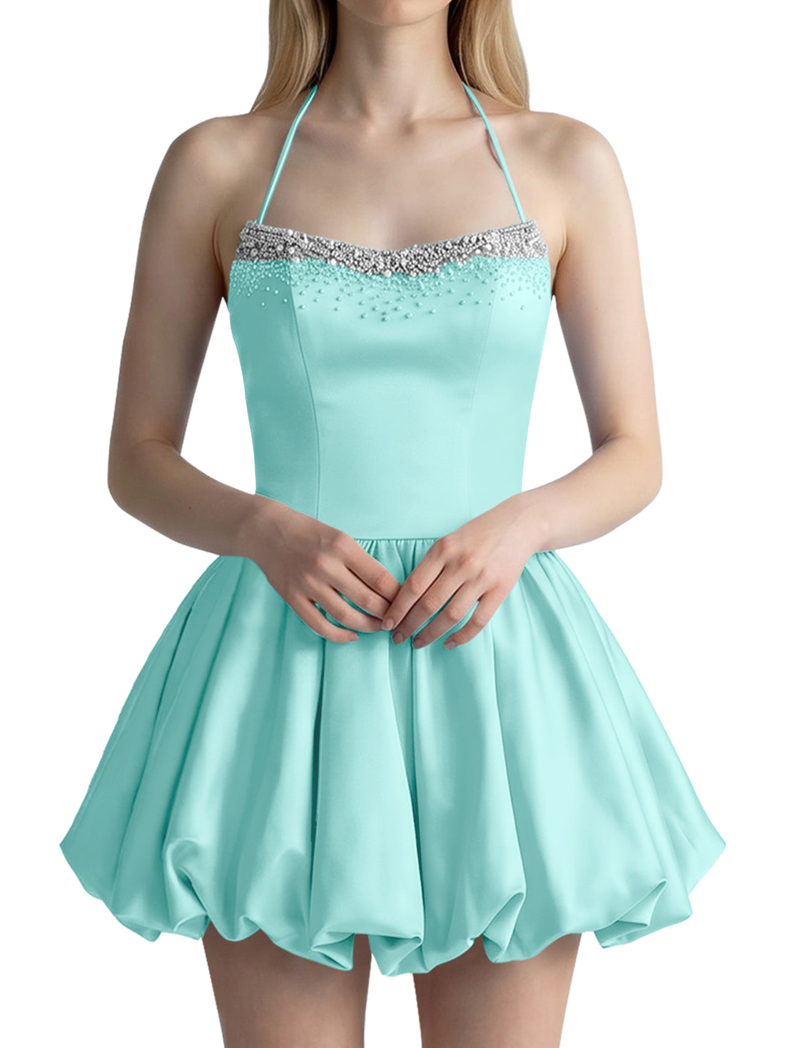 Beading Bubble Hem Mini Dress 