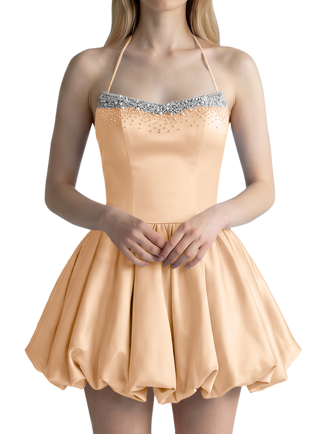 Beading Bubble Hem Mini Dress 
