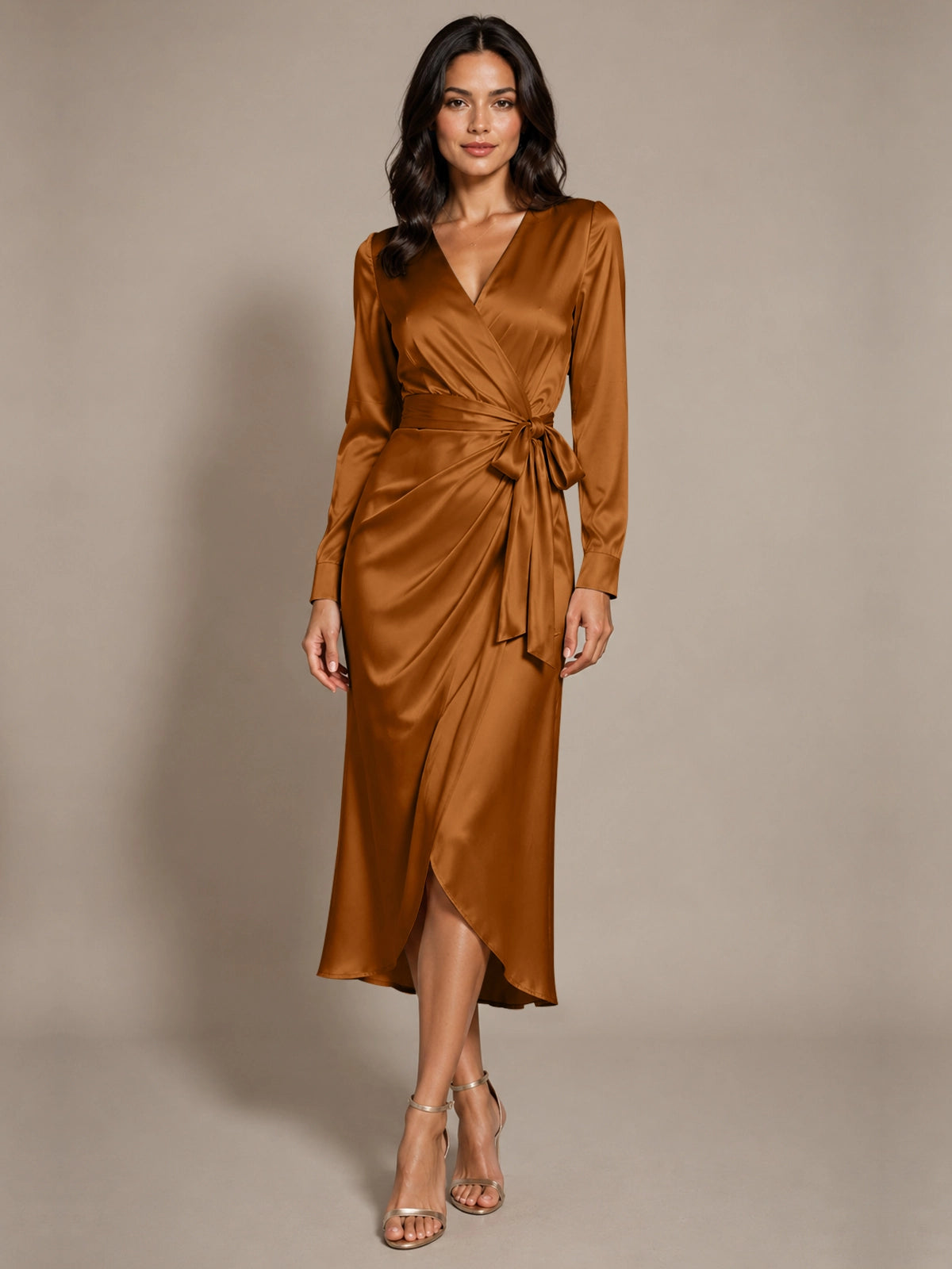 Silk-like Mother of the Bride Dress with Self-Tie Sash 