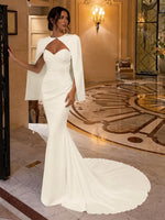Stretch Satin Wedding Dress with Cape