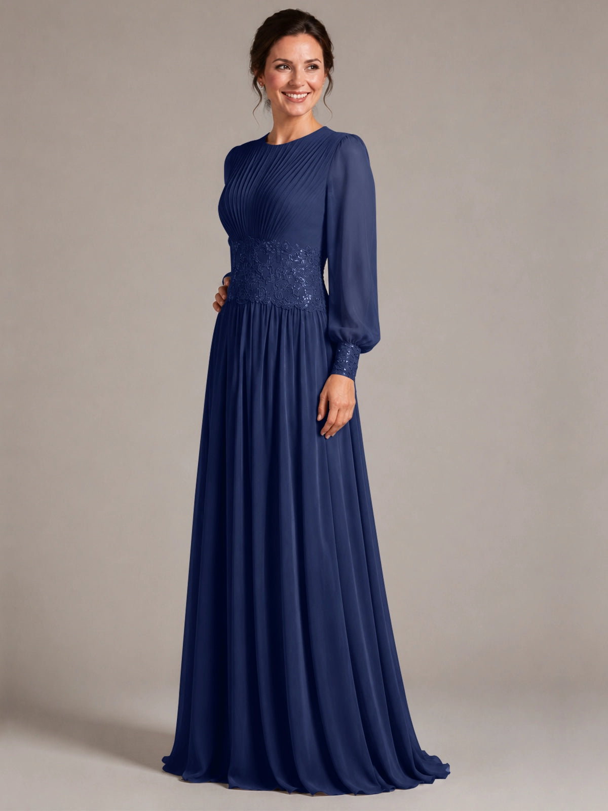 Chiffon Mother of the Bride Dress with Jewel Neckline 