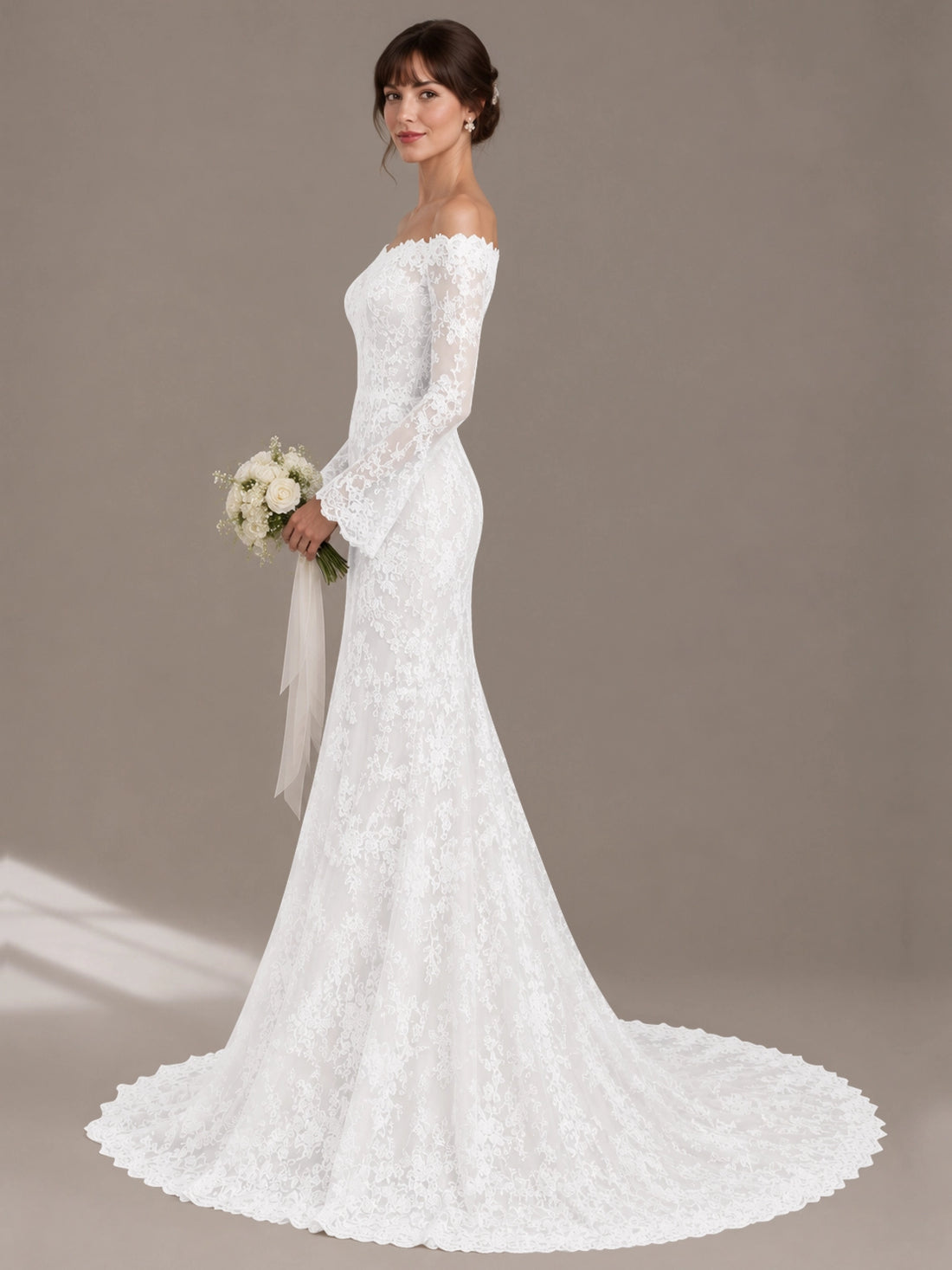 Lace Wedding Dress with Off-the-Shoulder 