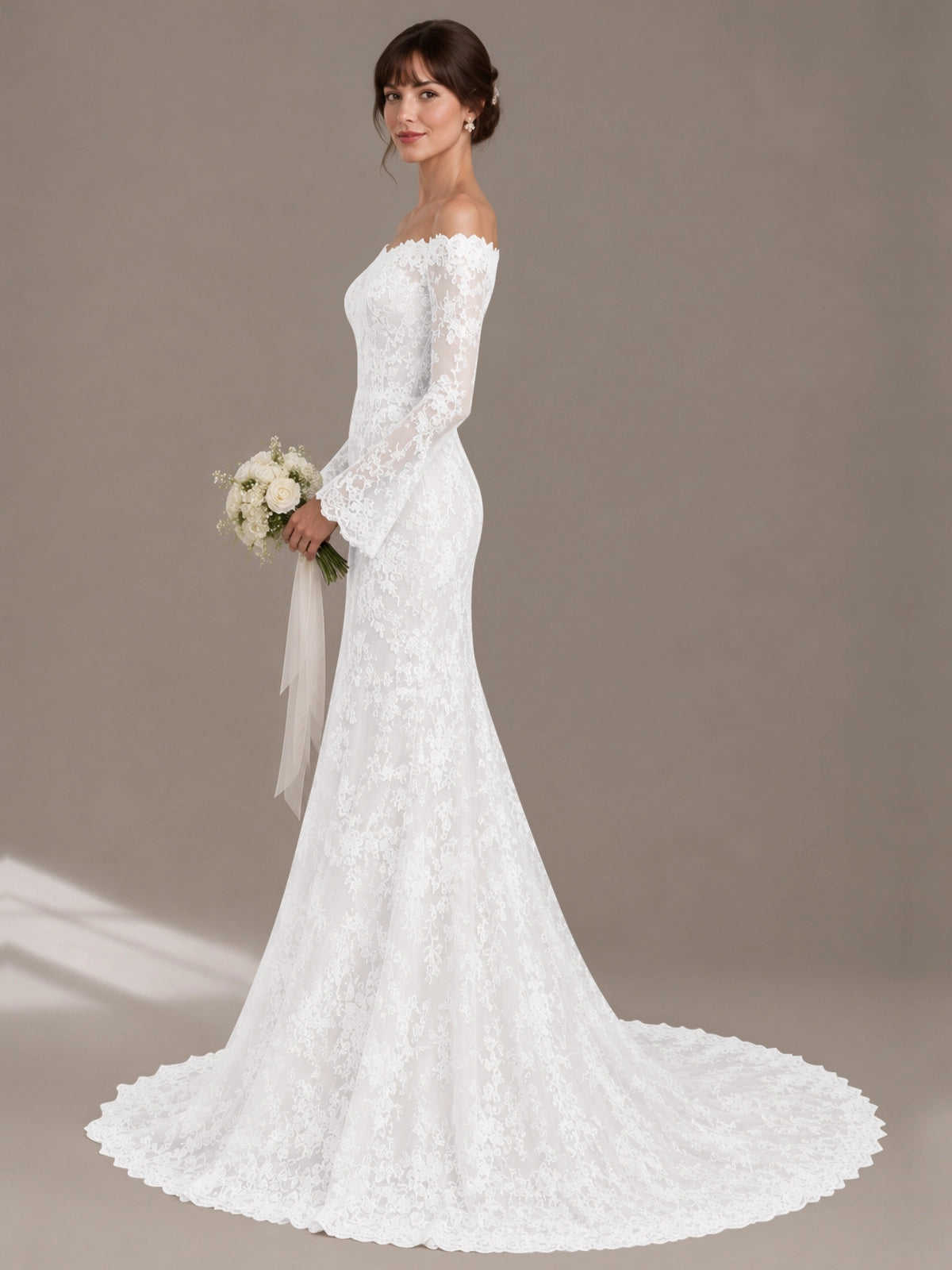 Lace Wedding Dress with Off-the-Shoulder 