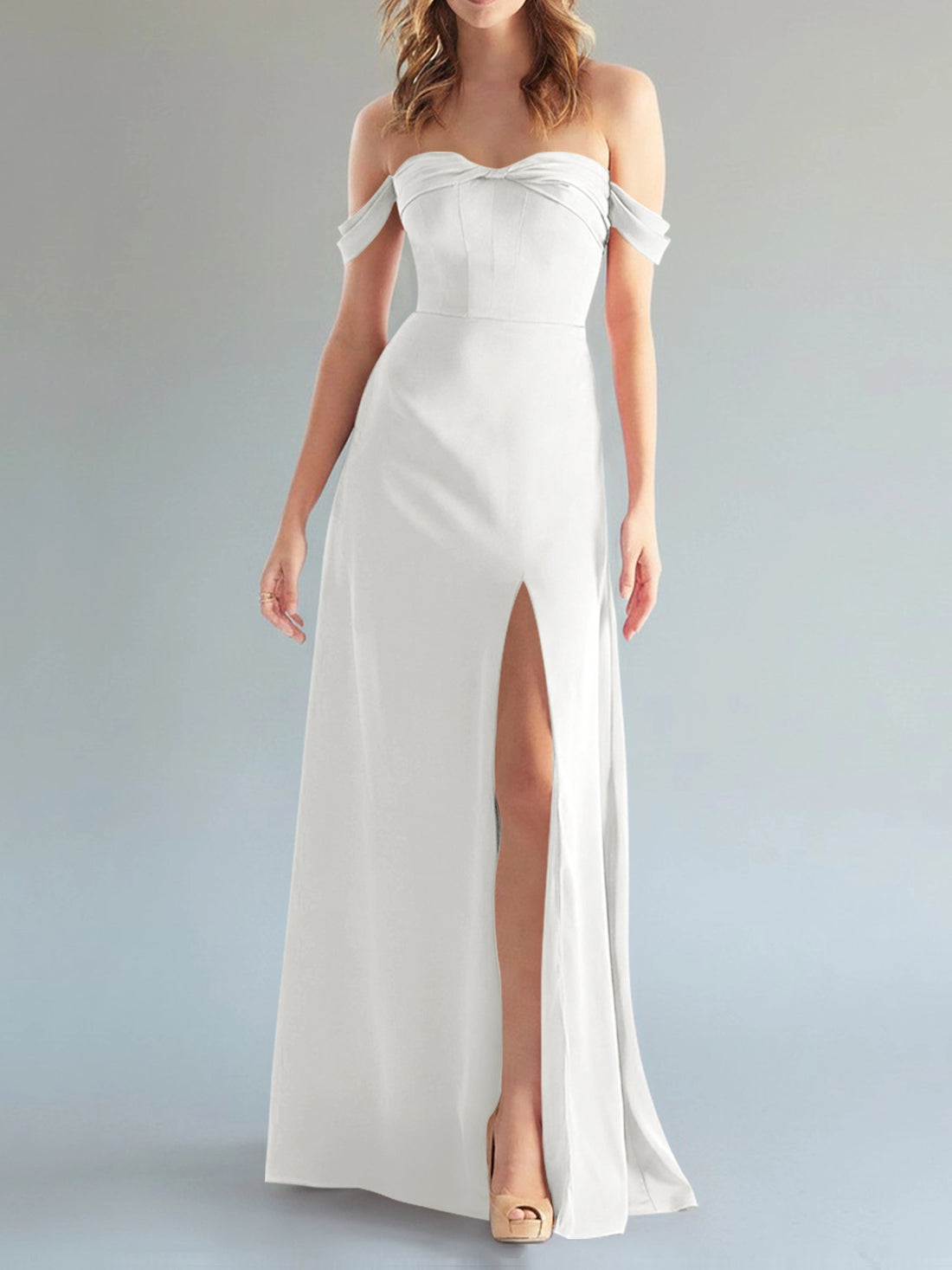 Off-the-Shoulder Slit Bridesmaid Dress 